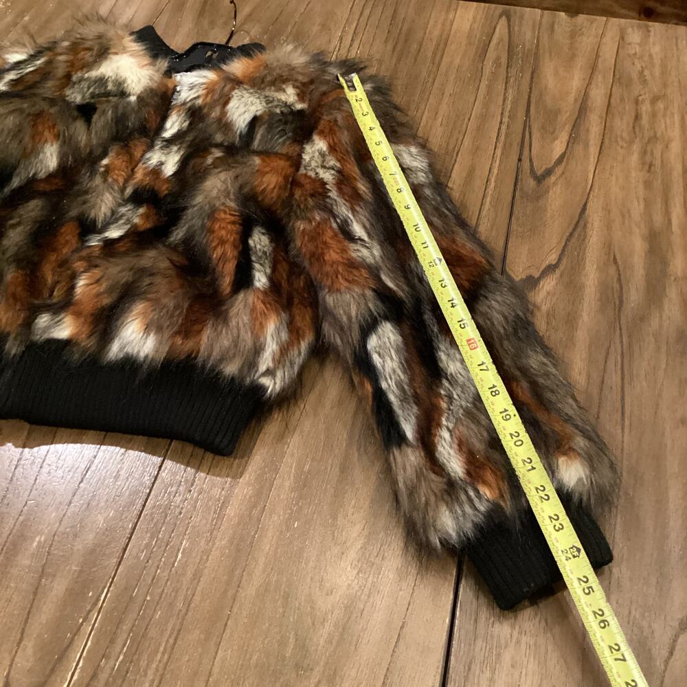 Cupcakes and Cashmere brown Faux Fur Petras Patchwork Bomber Jacket M NWT - Picture 7 of 10